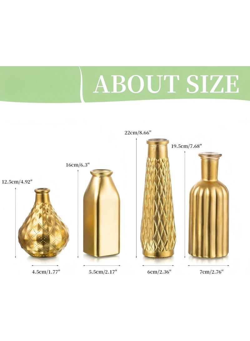 Bukela Gold Vase Set for Flowers, Small Glass Vases, Vintage Flower Bottle for Living Room Kitchen Table Centerpieces, 4 Aesthetic Decorative Golden Modern Home Decor for Floral - Image 4